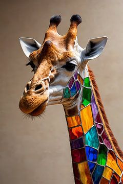 Regenboog Mozaïek Giraffe Kunstwerk van De Muurdecoratie