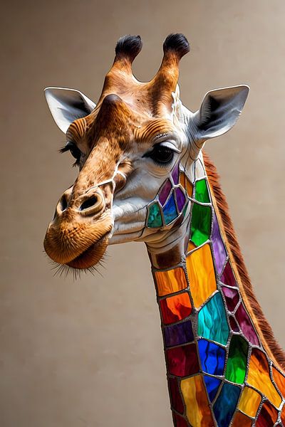 Rainbow Mosaic Giraffe Artwork by Art & Soul Creations