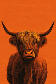 Orange Highland Cow with powerful horns