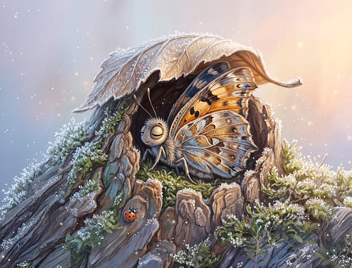 Butterfly Winter Rest in Hollow Tree