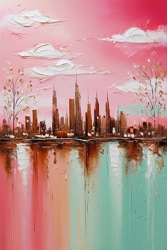 Abstracte stad met kleurrijke reflecties