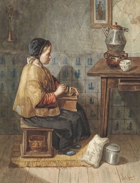 Fille assise sur une cuisinière, Joseph le Grand par Des maîtres magistraux