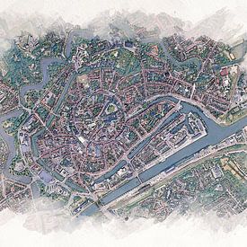 Map of Middelburg in Watercolor Style by Aquarel Creative Design
