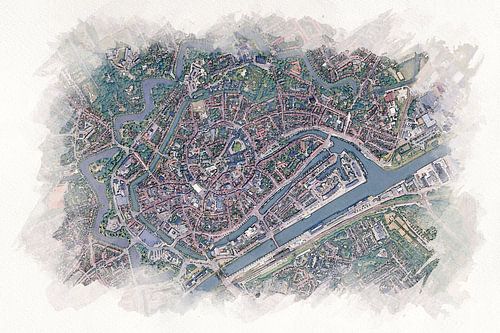 Map of Middelburg in Watercolor Style