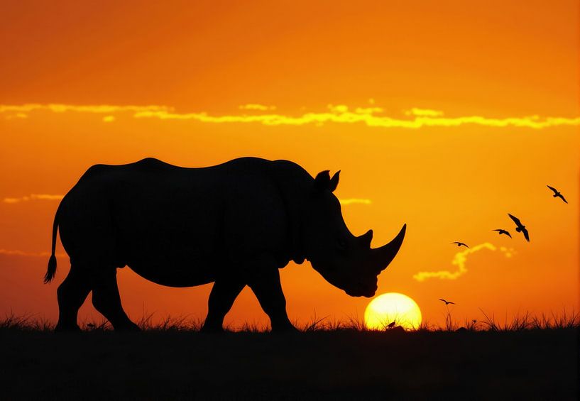 Silhouette de rhinocéros au coucher du soleil par Markus Gann