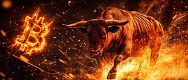 Bullenmarkt Bitcoin in Flammen von Poster Art Shop