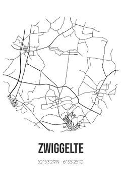 Zwiggelte (Drenthe) | Carte | Noir et blanc sur Rezona