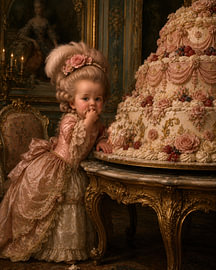 Marie-Antoinette, Ondeugend Taartmoment in Poederroze van Peter Pen tekeningen en schilderijen