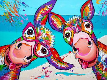 Donkeys on the beach by Happy Paintings