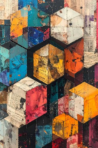 Geometrisch abtract kleurige blokken - 4 van 5