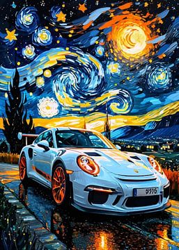 De witte Porsche 911 GT3 RS Sterrennacht 2 van MIROKKU