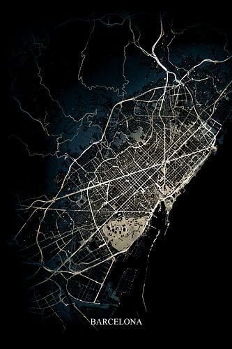 Barcelona - Abstracte Plattegrond  in Zwart Geel Goud