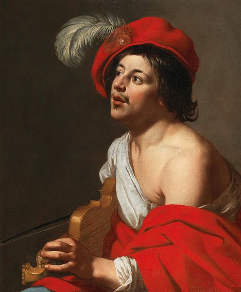 Jan van Bijlert, un jeune violoniste avec une casquette et un manteau rouges par Atelier Liesjes