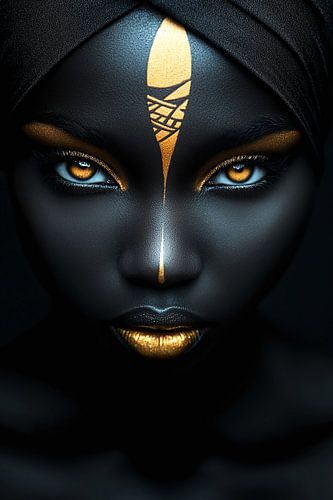 Accents dorés et yeux jaunes