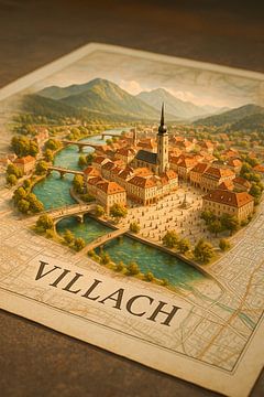 Villach Old Town & Drau River 3D Map – Scenic Austria Wall Art by Travel Shop