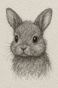 Portrait en fil de fer du bébé lapin (dessin réaliste et mignon, couleurs naturelles et douces)