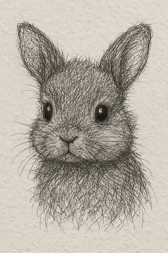 Draad portret baby konijn (schattig pluizig huisdier realistische tekening natuurlijke zachte kleuren)