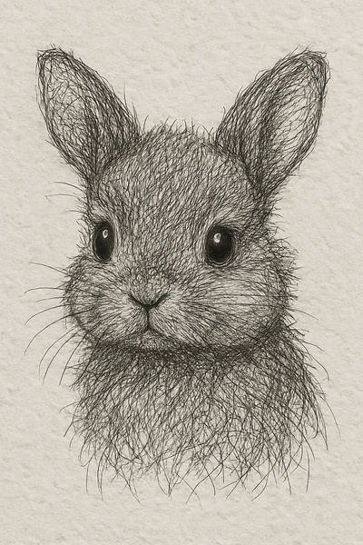 Wire portrait baby rabbit (cute realistic drawing natural soft colours ...