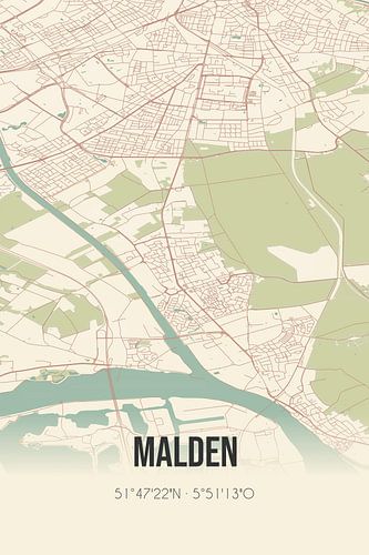 Vintage landkaart van Malden (Gelderland)