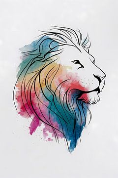 Aquarelle abstraite lion en couleur sur De Muurdecoratie