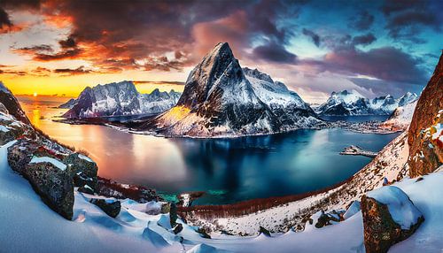 Noorwegen met zonsondergang