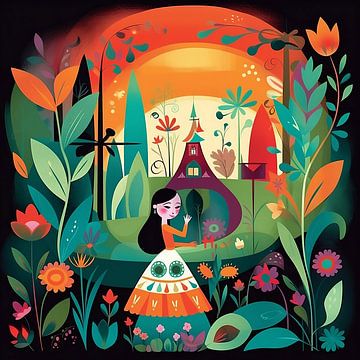 Mädchen im Wald, Herbststil Mary Blair von Jan Bechtum