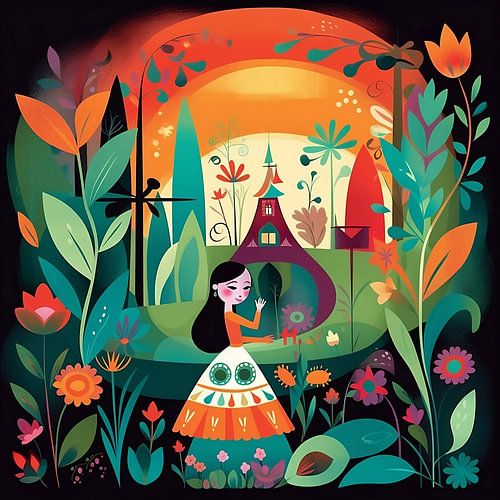 Girl in forest, autumn style Mary Blair
