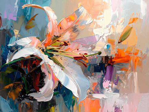 Botanisch abstract:  Kleurrijke Lelie in impasto stijl