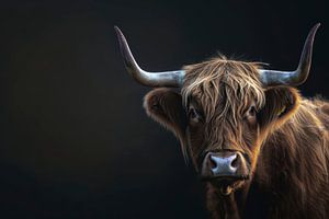 Tougher Highlander mit kraftvollem Blick in tiefem Kontrast