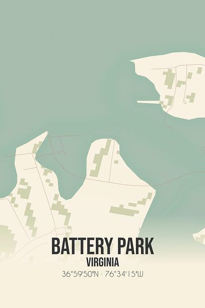 Vintage landkaart van Battery Park (Virginia), USA. van MijnStadsPoster