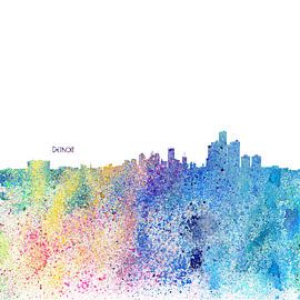Detroit Michigan Skyline Silhouette Impressionistisch von Markus Bleichner