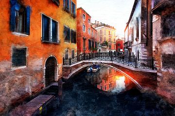 Bunter Kanal in Venedig (Kunst) von Art by Jeronimo