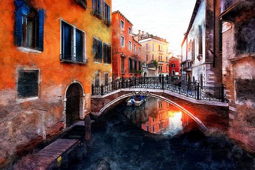 Colourful canal in Venice (art)
