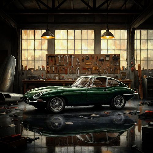 Jaguar E-Type 1960 in de klassieke werkplaats