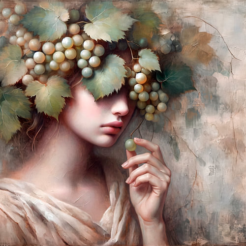 Femme avec des raisins sur ¡ guay !