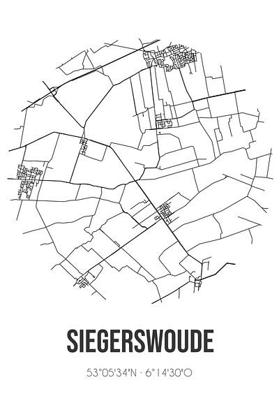 Siegerswoude (Fryslan) | Karte | Schwarz und Weiß von Ortsdrucke