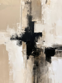 Abstrakte Malerei in Beige, Schwarz und Elfenbein von IamHomeStudio