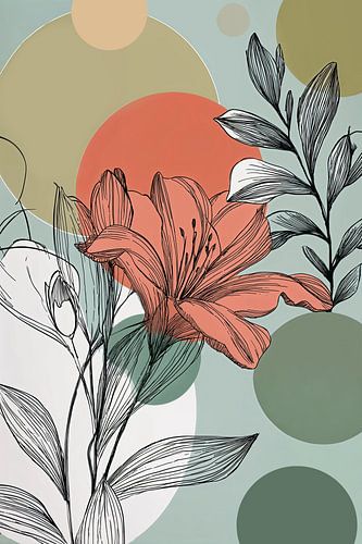 Botanische Illustratie in Koraal en Petrol no.4