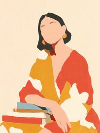 Une muse moderne et ses livres – Portrait féminin abstrait et minimaliste sur StudioRemier