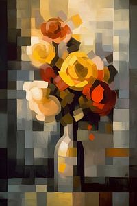 Pixels Nature morte Fleurs colorées sur But First Framing