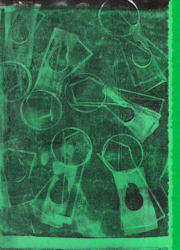 Moderne abstracte kunst. Geometrische vormen in zwart en neongroen.