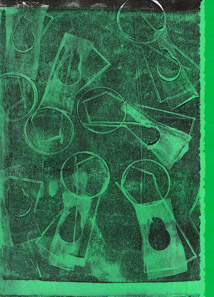 Modern abstract  art. Geometric shapes in black and neon green. by Dina Dankers
