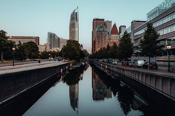 The skyline of The Hague during sunset by Bart Maat