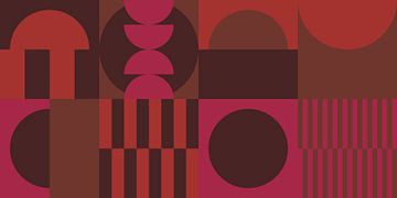 Verbrand oranje, bruin, wijnrood, paars. Geometrische kunst in 70s retro kleuren van Dina Dankers