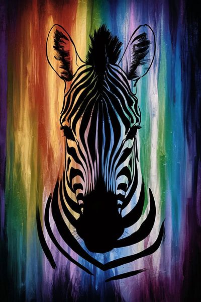 Silhouette de zèbre sur fond d'arc-en-ciel coloré par Art & Soul Creations
