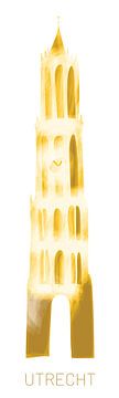 Utrecht cathedral tower in mist - abstract work ochre by Vol van Kleur