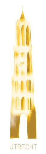 Utrecht cathedral tower in mist - abstract work ochre
