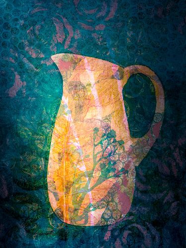 Oranje kan met bladmotief