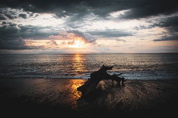Zonsondergang op het strand in Costa Rica van Dennis Langendoen