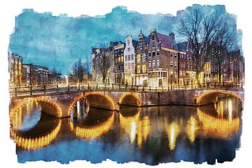Watercolour Keizersgracht Amsterdam by Peter Bolman